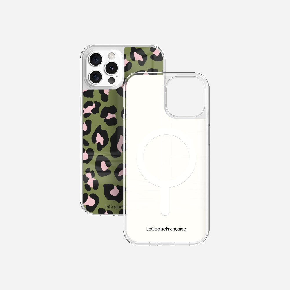 Coque Sans Anneaux Imprimee Leopard Kaki Et Rose