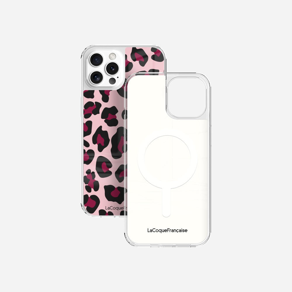Coque Sans Anneaux Imprimee Leopard Rose Et Bordeaux