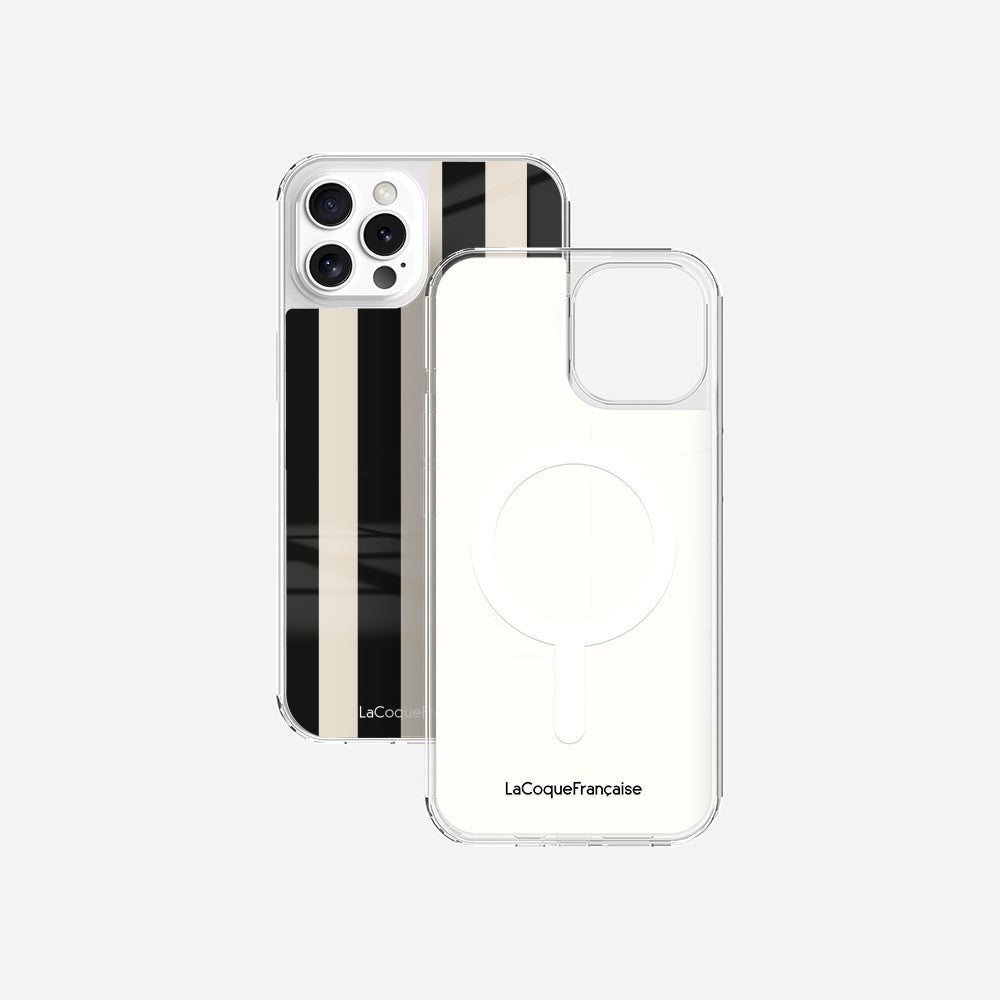 Coque Sans Anneaux Imprimee Rayure Noir Beige