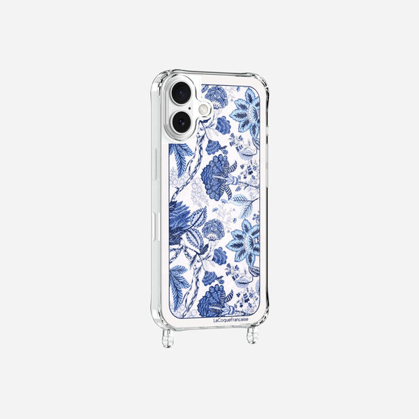 Coque Anneaux Imprimee Foulard Fleurs Bleues - 32