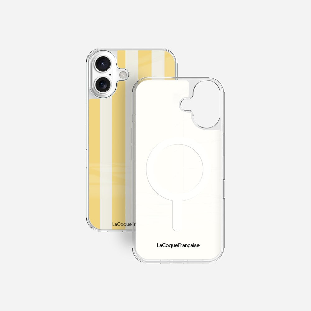 Coque Sans Anneaux Imprimee Rayure Jaune Beige
