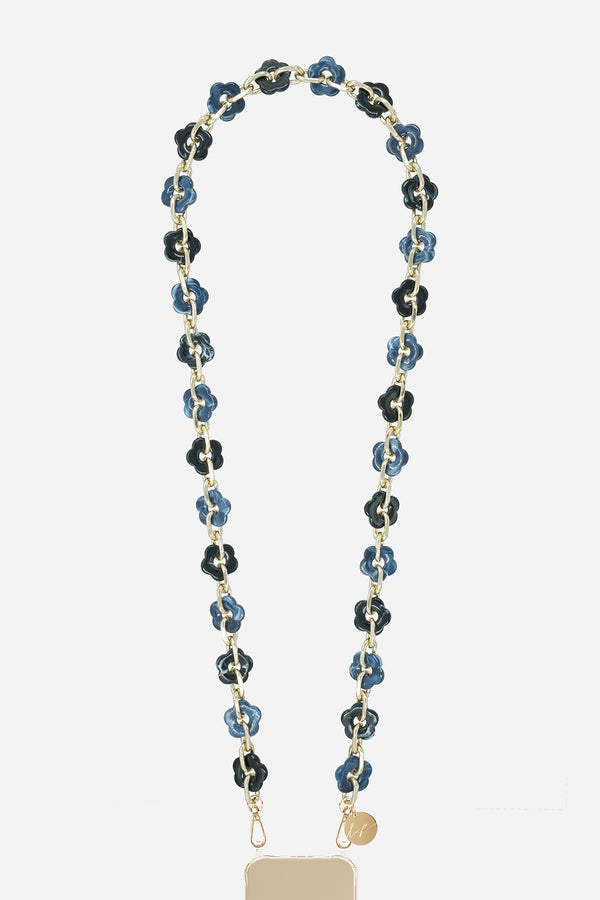 Chaine Longue Cassy Fleurs Bleu 120 cm