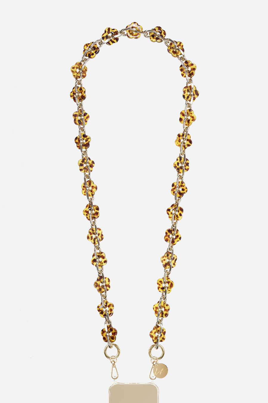 Chaine Longue Cassy Fleurs Ecaille Marron 120 cm