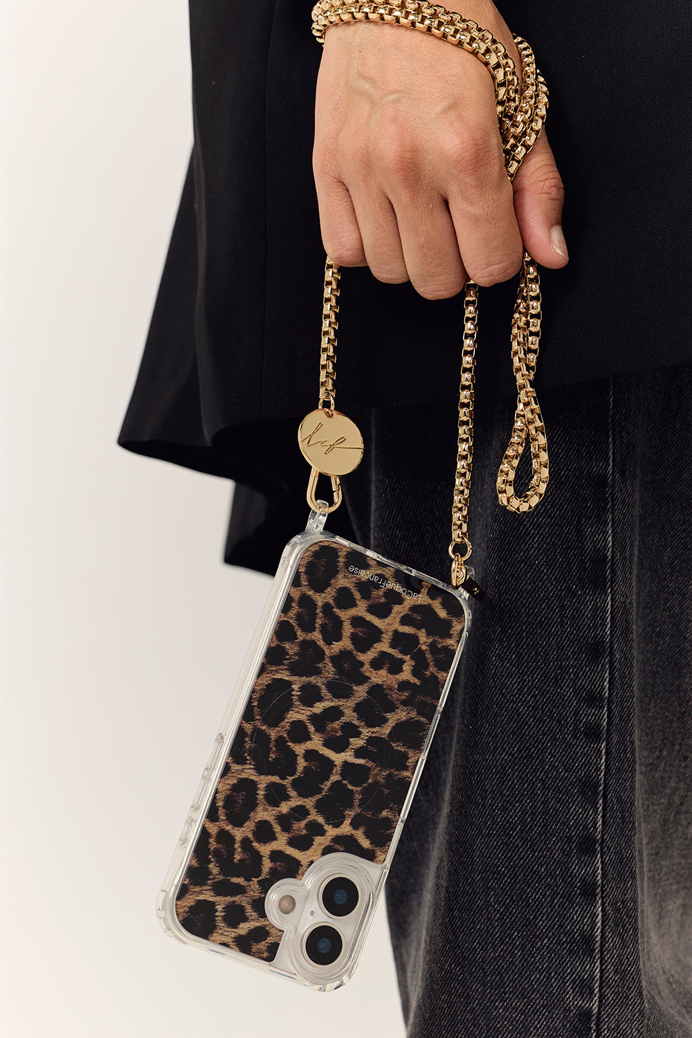 Coque Anneaux Imprimee Leopard Noir Et Brun