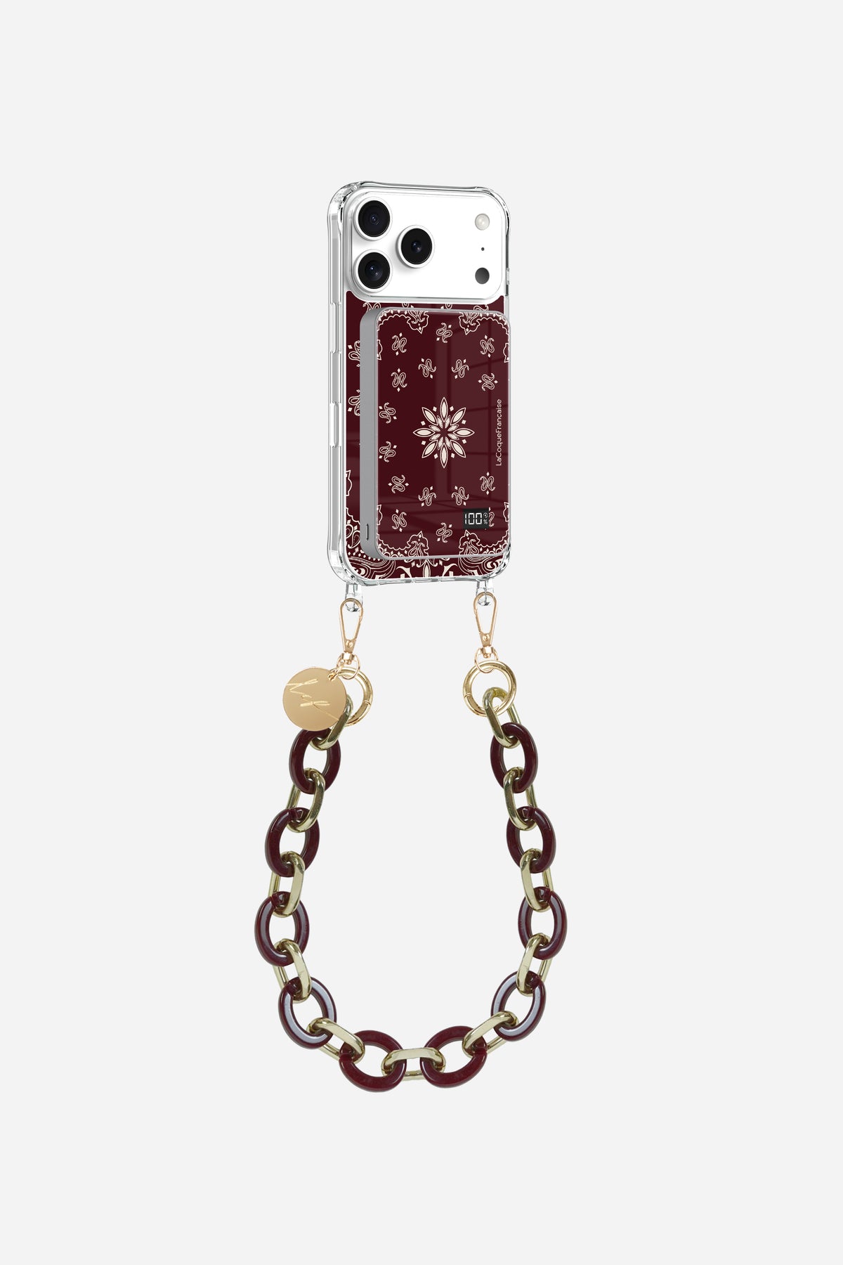 Coque anneaux + batterie + chaine courte Bandana bordeaux