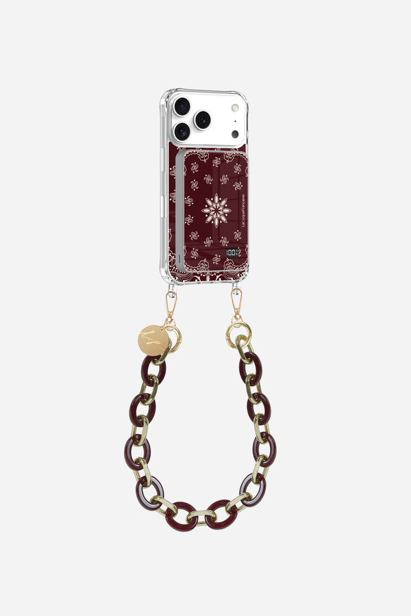 Coque anneaux + batterie + chaine courte Bandana bordeaux