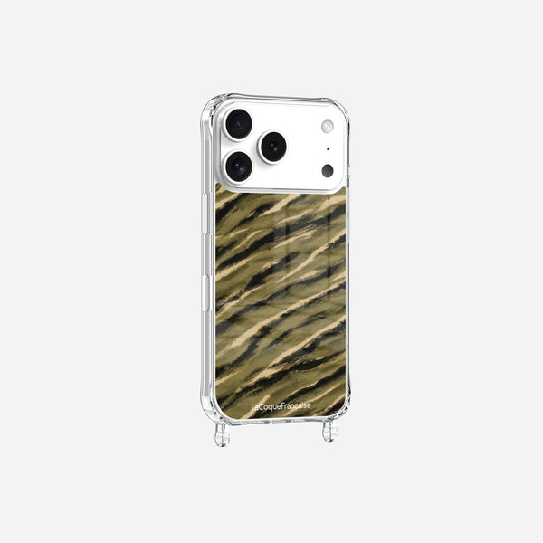 Coque Anneaux Imprimee Zebre Kaki Noir