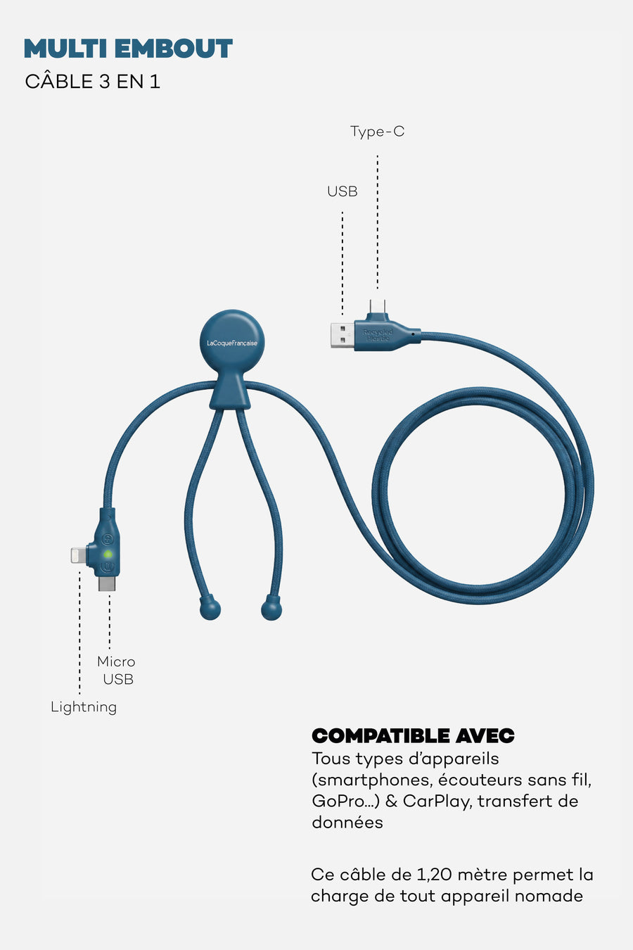 Chargeur Cable Bleu