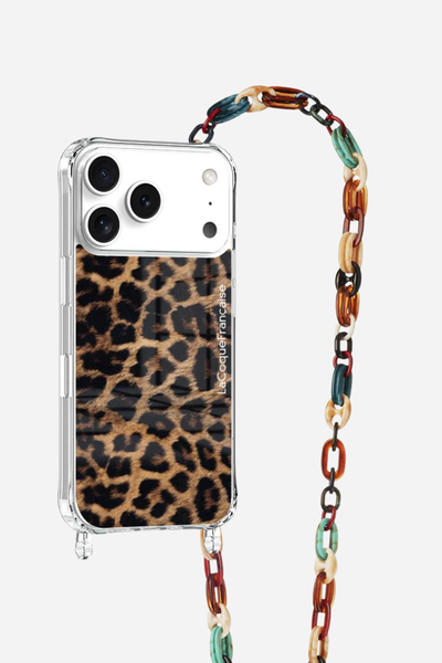 Ensemble Coque Léopard Brun et Chaîne Ambre