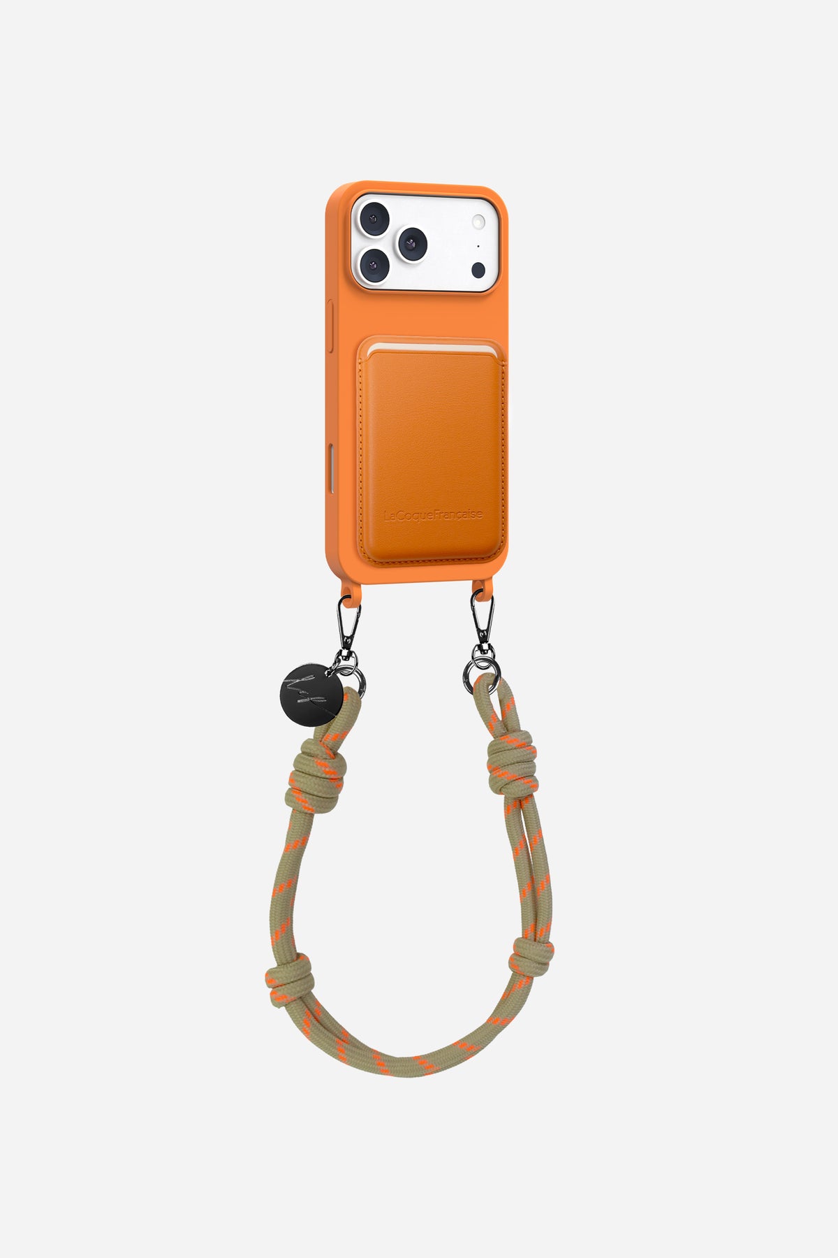 COQUE SOFT TOUCH + PORTE CARTE + CORDONS DORE ET ORANGE