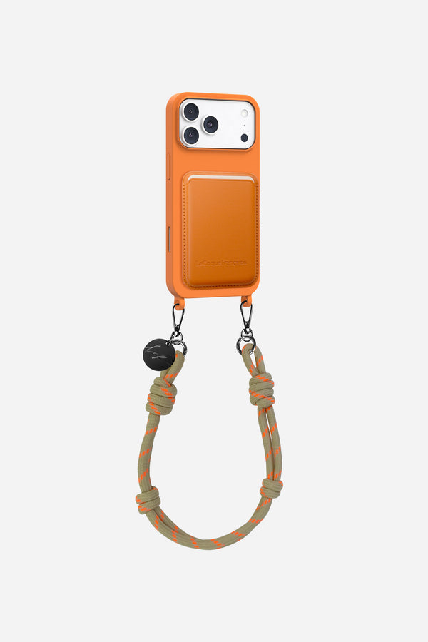 COQUE SOFT TOUCH + PORTE CARTE + CORDONS DORE ET ORANGE