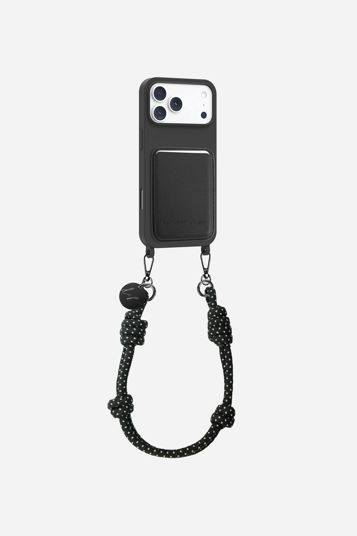 COQUE SOFT TOUCH + PORTE CARTE + CORDONS NOIR BLANC