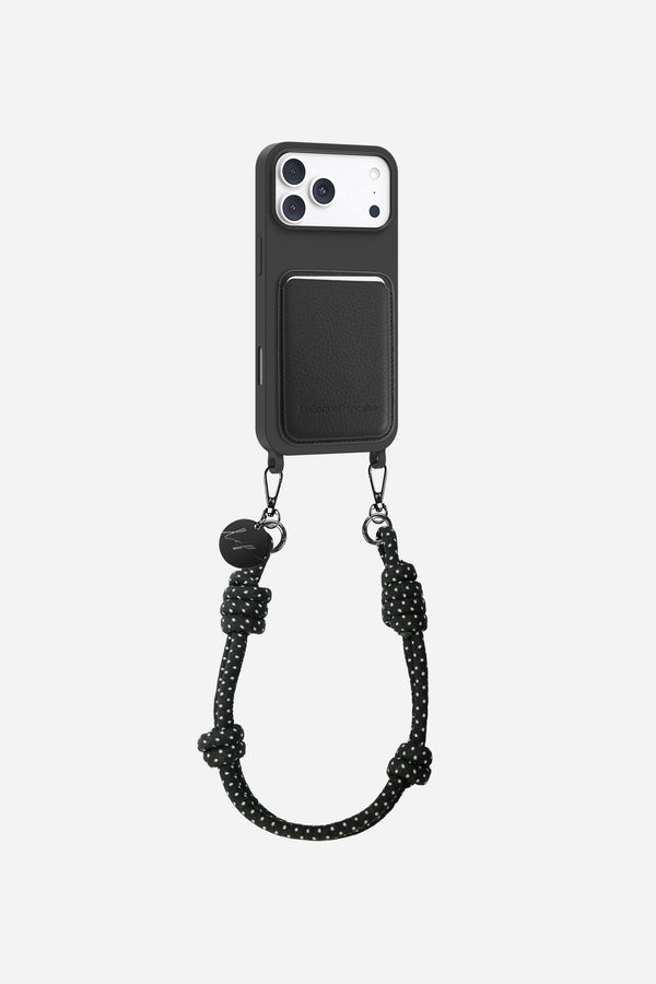 COQUE SOFT TOUCH + PORTE CARTE + CORDONS NOIR BLANC