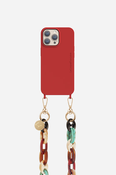 Ensemble Chaine Ambre et coque bordeaux