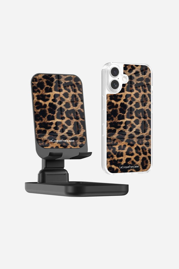 Support Bureau + Coque Sans Anneaux Léopard Noir et Brun