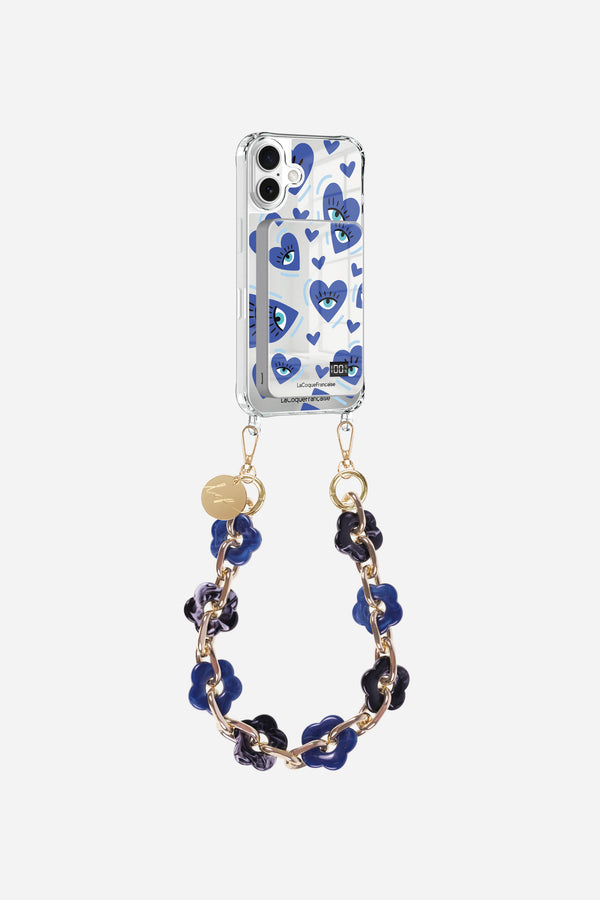 Coque anneaux + batterie + chaine courte Yeux D'amour Bleu