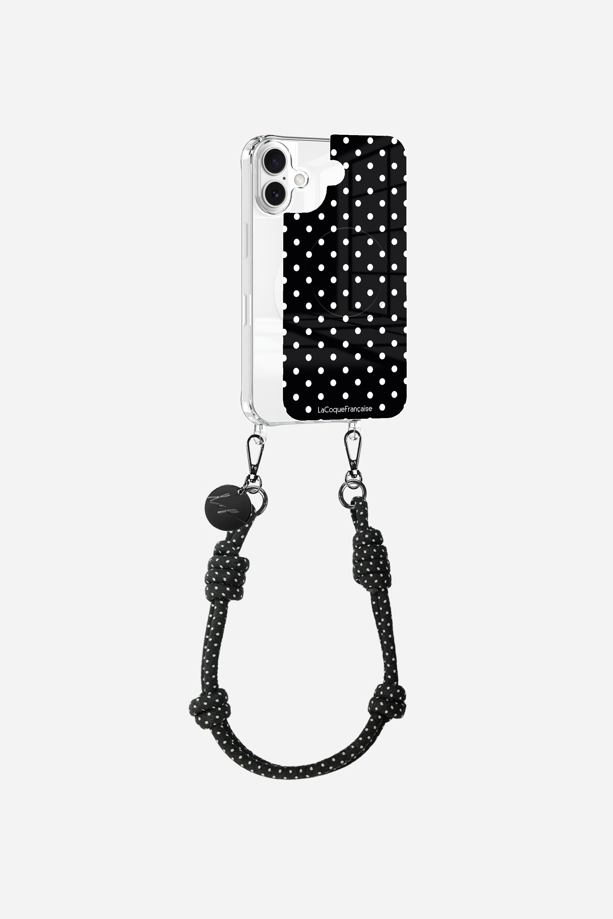 Coque anneaux + Plaque + chaine courte Pois Blanc