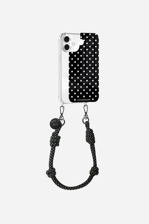 Coque anneaux + Plaque + chaine courte Pois Blanc