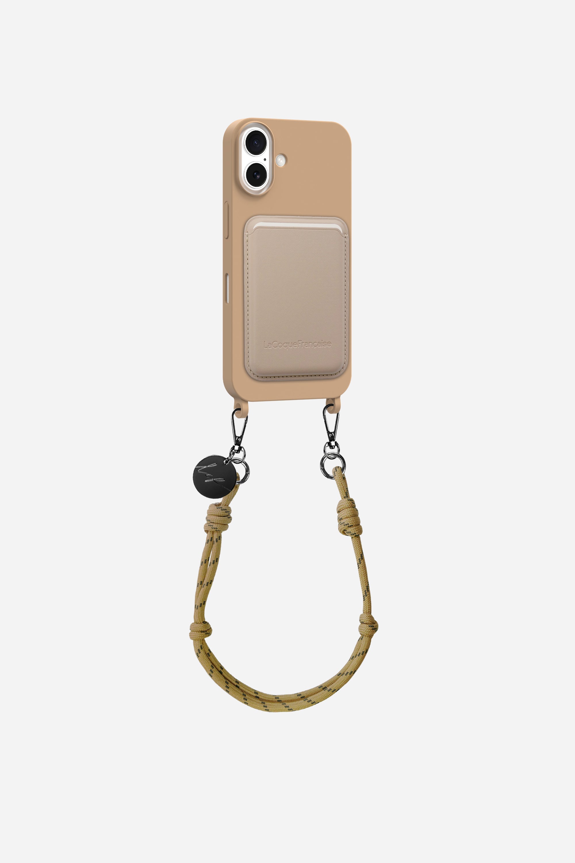 Coque Soft Touch + Porte carte + Chaine Beige