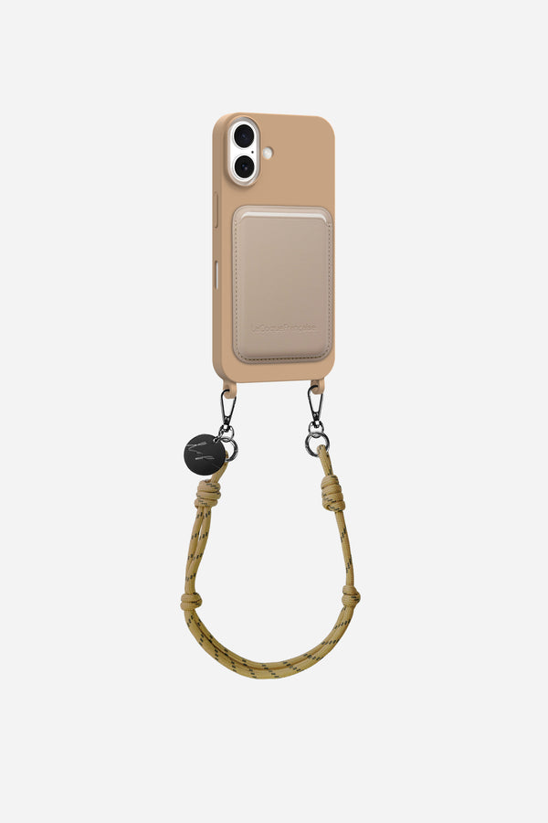 Coque Soft Touch + Porte carte + Chaine Beige