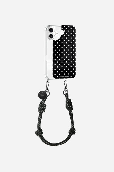 Coque anneaux + Plaque + chaine courte Pois Blanc