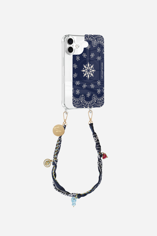 Coque anneaux + Plaque + chaine courte Bandana Bleu