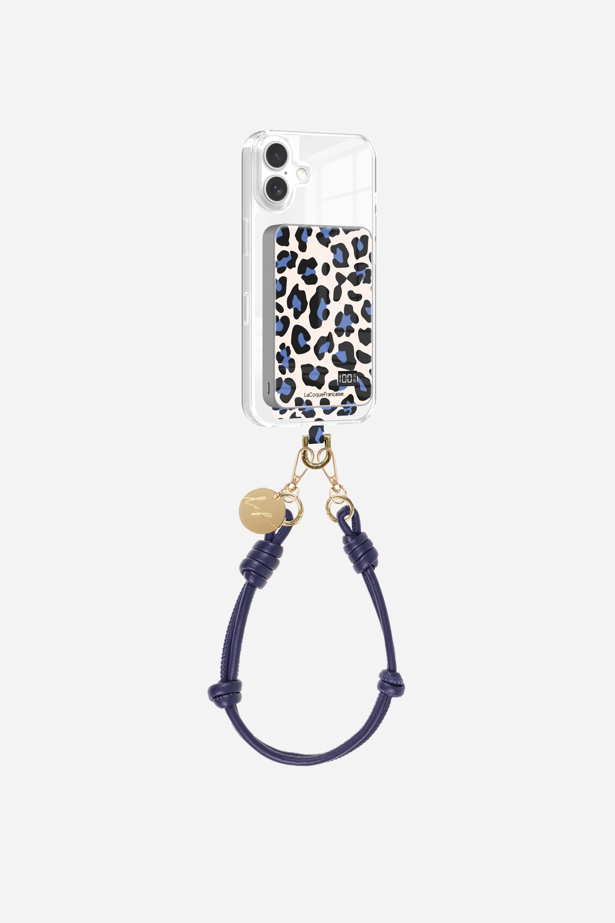 Adaptateur + batterie + chaine courte Léopard Bleu et Beige
