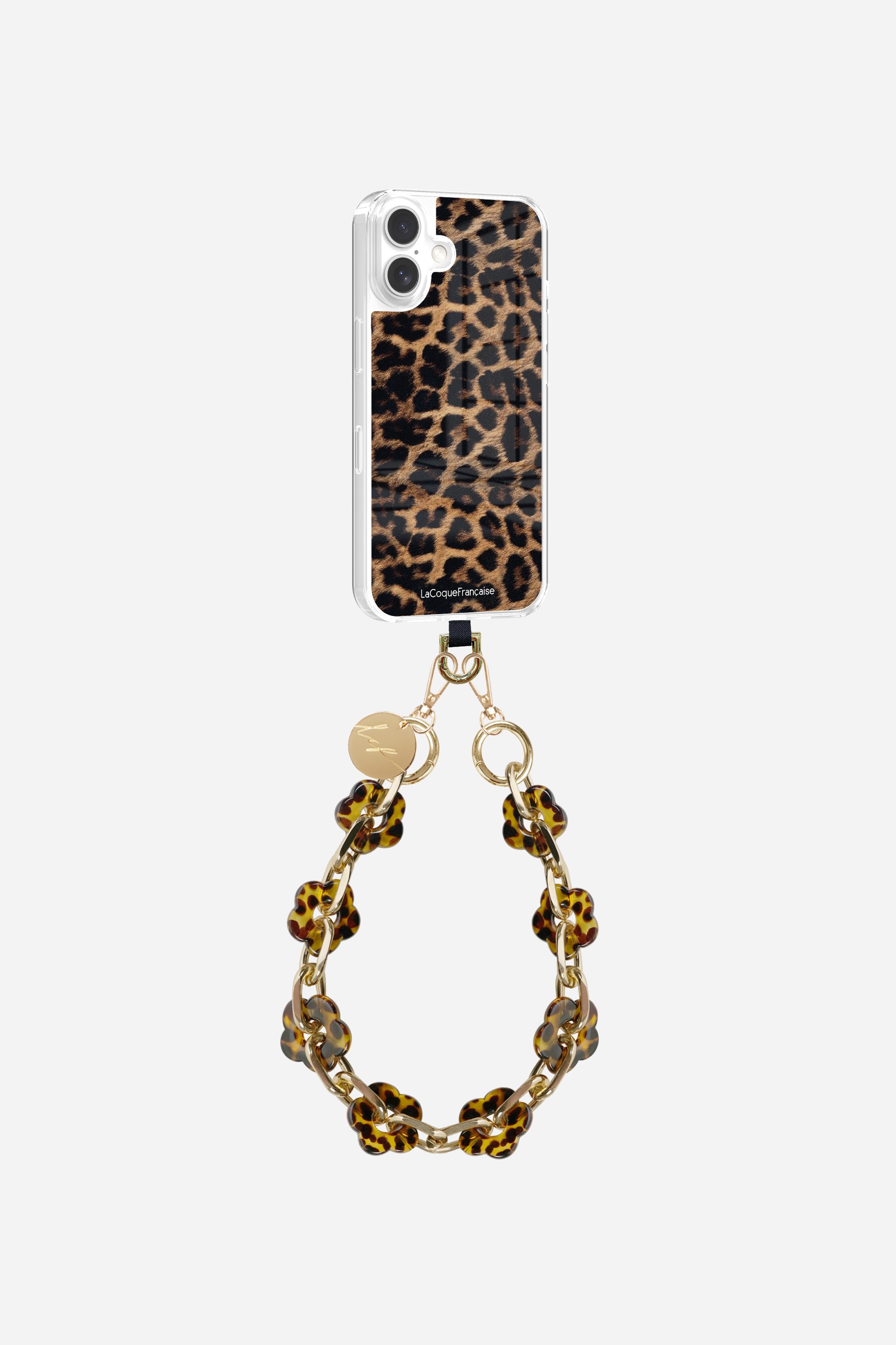 Adaptateur + Coque Sans Anneaux + Chaine Courte Léopard Noir et Brun