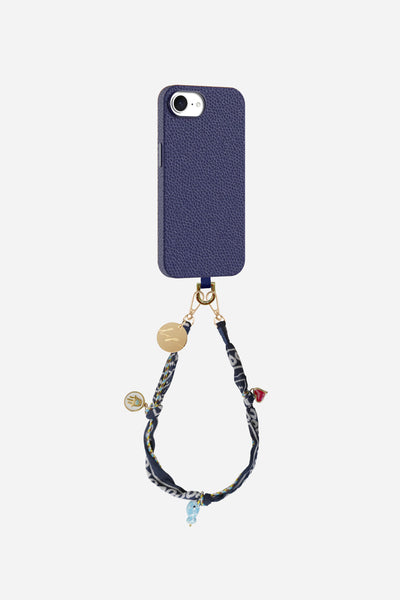 Leather Case + Adapter + Short Navy Blue Bandana Chain
