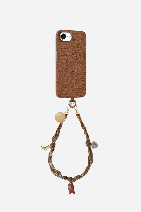 Coque en Cuir + Adaptateur + Chaine Courte Bandana Marron