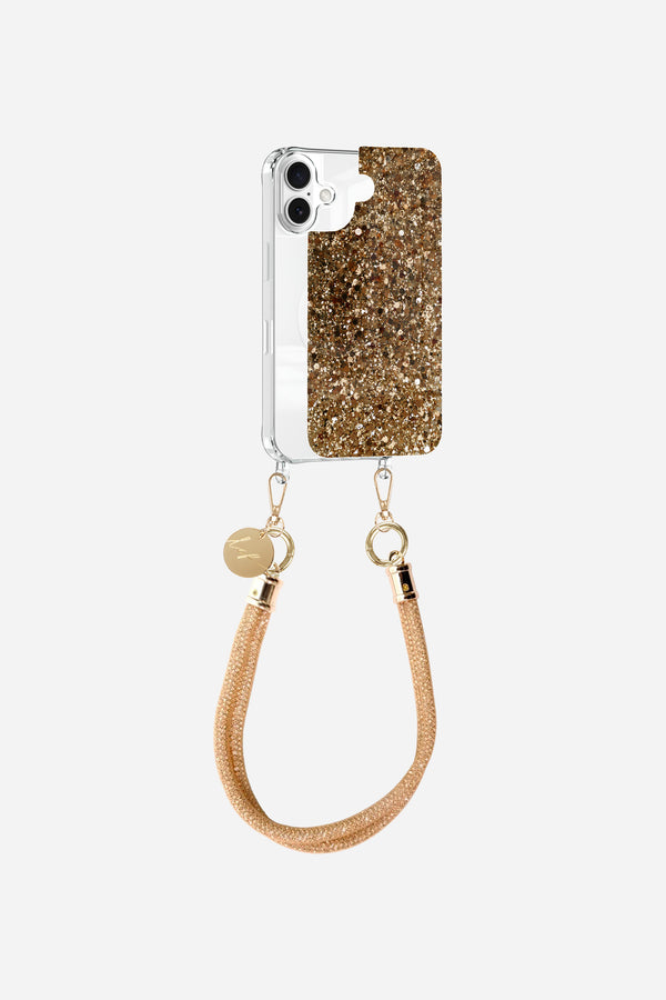 Coque anneaux + Plaque + chaine courte Paillette Doré