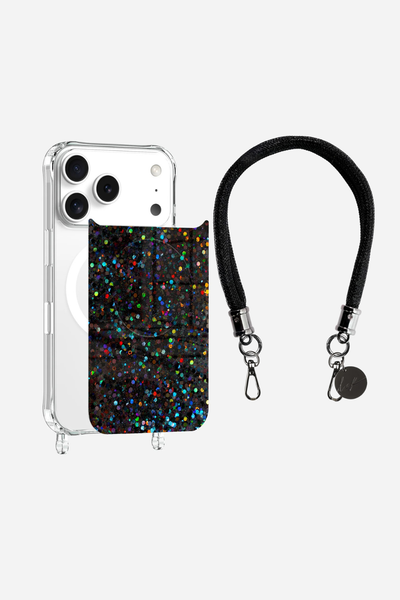 Ensemble Coque Magsafe Transparente, Plaque Magnétique Paillette Noir et Chaîne Courte Mariah Noir